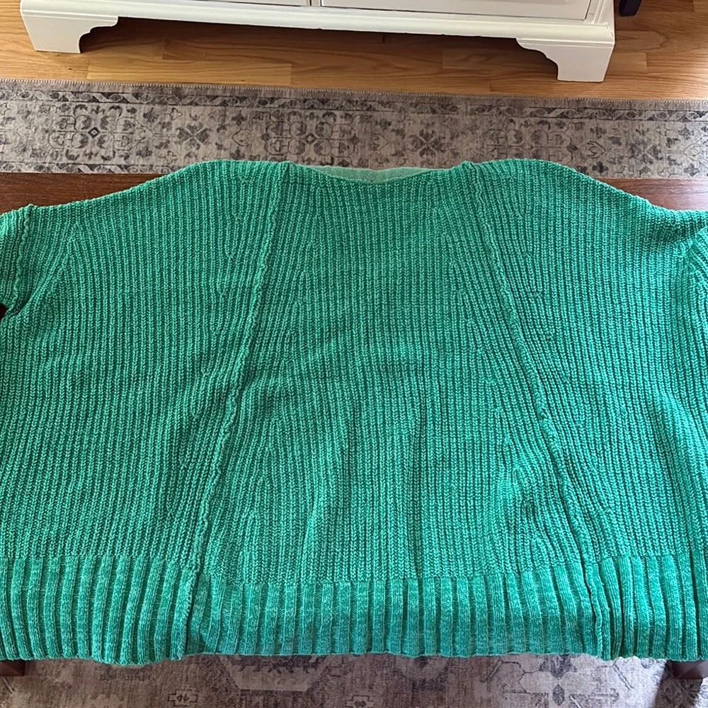 Free People Oversized Green V-Neck Chunky Knit Sweater Med/Large - Picture 7 of 15